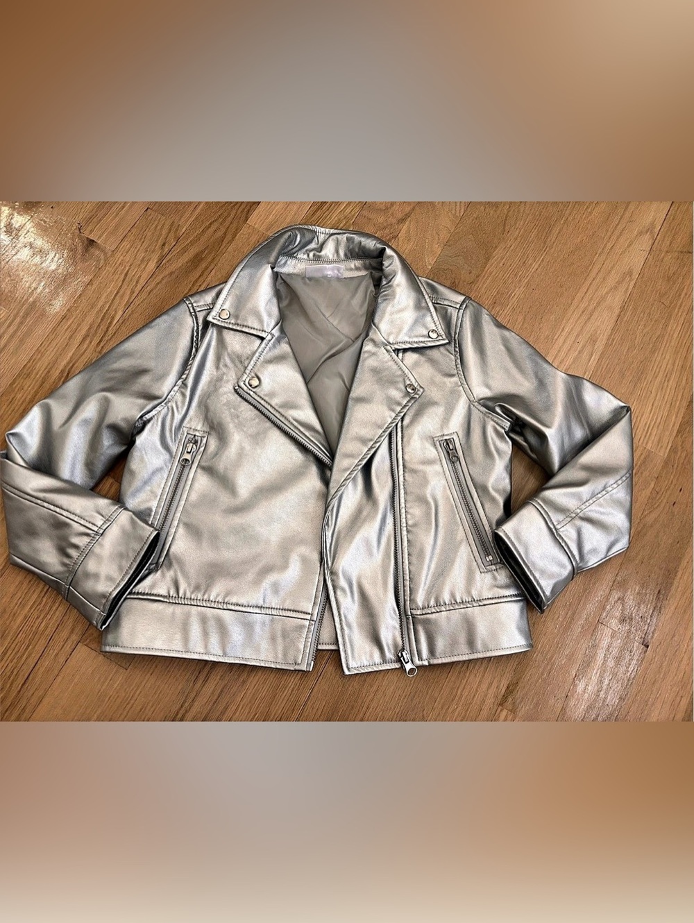 Epic Threads Girls Metallic Silver Moto Jacket Size Small